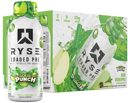 RYSE Loaded Pre Workout Drink - Ring Pop Cherry - Sugar-Free, Ready to Drink Energy Supplement with 325mg Caffeine, Citrulline & Beta Alanine for Focus & Pump - 12 fl oz Bottles (Pack of 12)