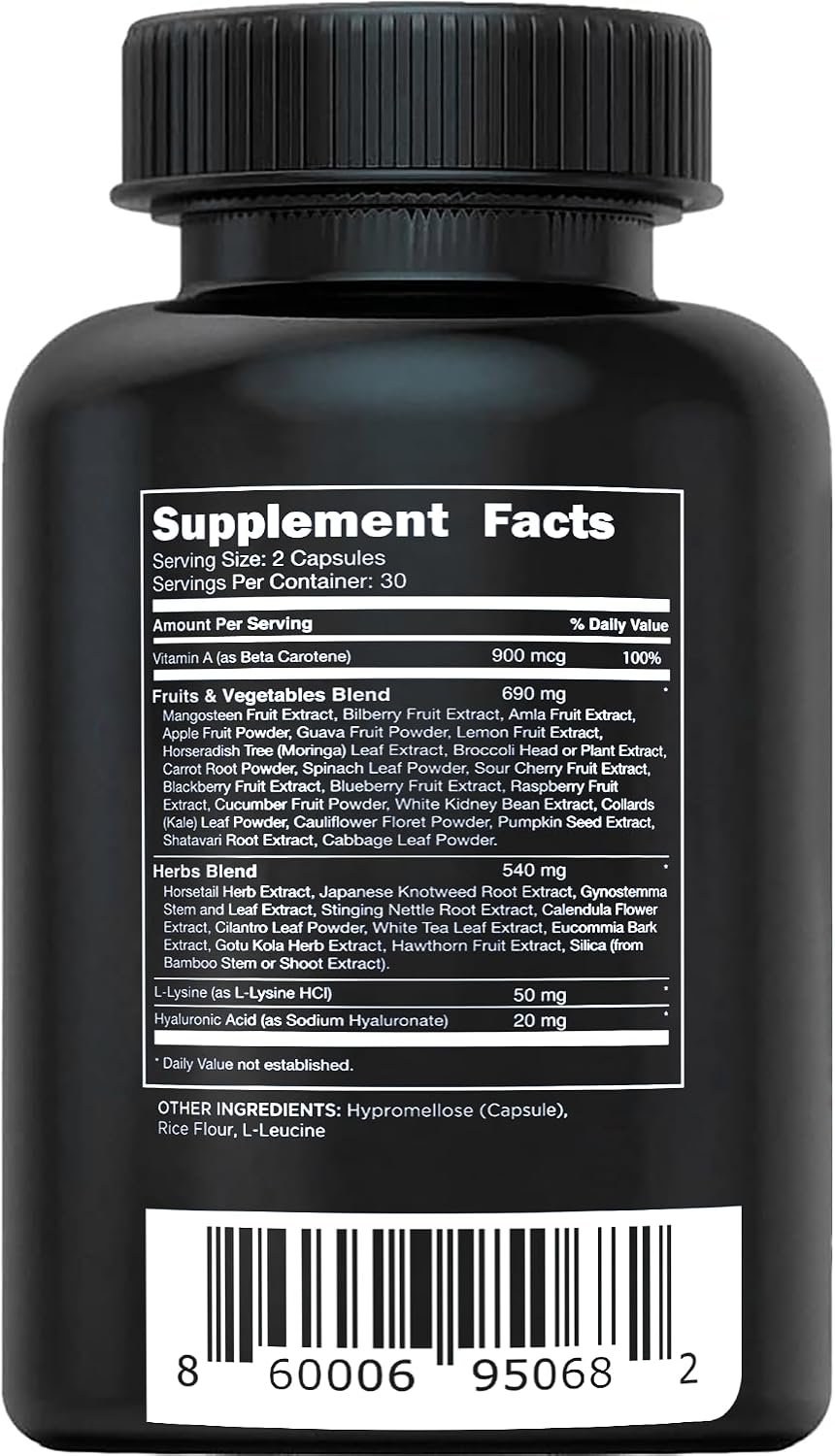 Vital Vitamins Vegan Collagen Booster Supplements, 60 Capsules | Supports Skin, Hair, Nails & Joints, Formulated with 30+ Superfoods, Hyaluronic Acid, Silica & Vitamin A, Non-GMO Gsupps Australia