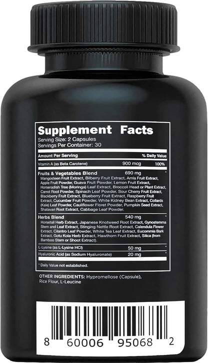 Vital Vitamins Vegan Collagen Booster Supplements, 60 Capsules | Supports Skin, Hair, Nails & Joints, Formulated with 30+ Superfoods, Hyaluronic Acid, Silica & Vitamin A, Non-GMO Gsupps Australia