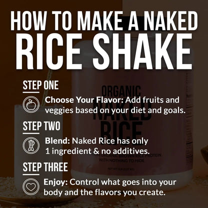 NAKED Rice 1Lb - Organic Brown Rice Protein Powder - Vegan Protein Powder, GMO Free, Gluten Free & Soy Free. Plant-Based Protein, NAKED