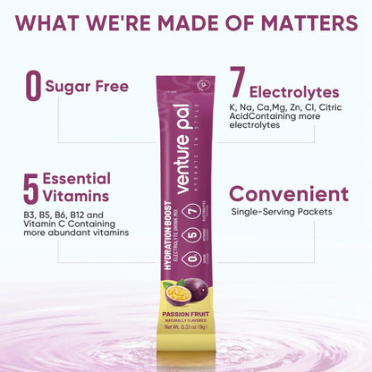 Venture Pal Sugar Free Electrolyte Powder Packets - Liquid Daily IV Drink Mix for Rapid Hydration & Party Recovery | 5 Vitamins & 7 Electrolytes| Keto Friendly Venture Pal