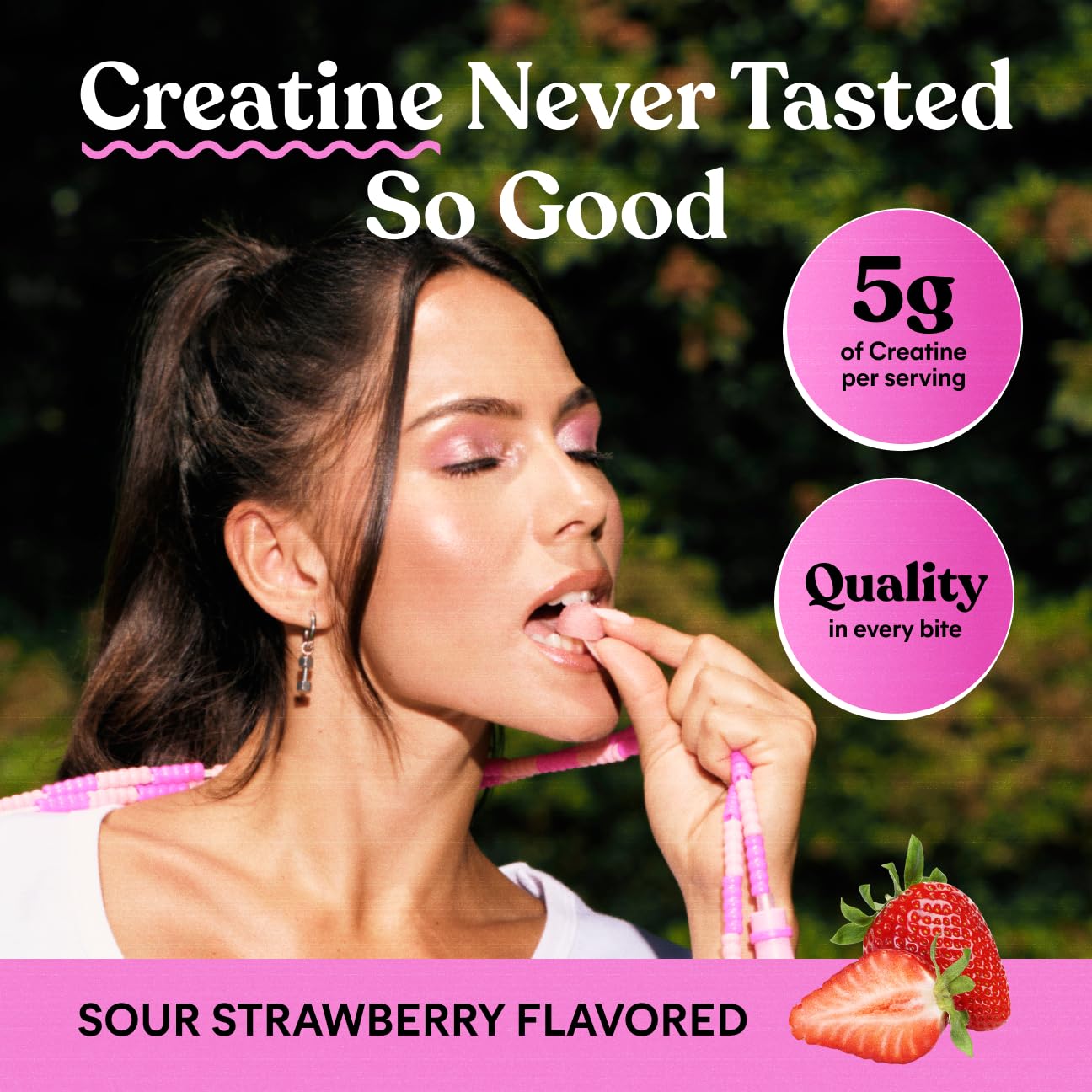 Lemme Creatine Monohydrate Gummies for Women and Men, 5g Dose to Support Lean Muscle, Strength, Recovery, Cognitive Health, w/Ginseng for Absorption, Sour Strawberry, NSF Certified, 60 Gummies