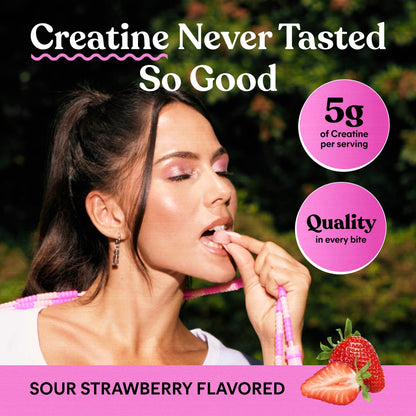 Lemme Creatine Monohydrate Gummies for Women and Men, 5g Dose to Support Lean Muscle, Strength, Recovery, Cognitive Health, w/Ginseng for Absorption, Sour Strawberry, NSF Certified, 60 Gummies