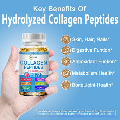 Collagen Peptides Softgels, Multi Collagen Peptide w/ Glucosamine Chondroitin MSM Biotin, Hydrolyzed Collagen Peptides Complex for Women Supports Skin Hair JINGYAT