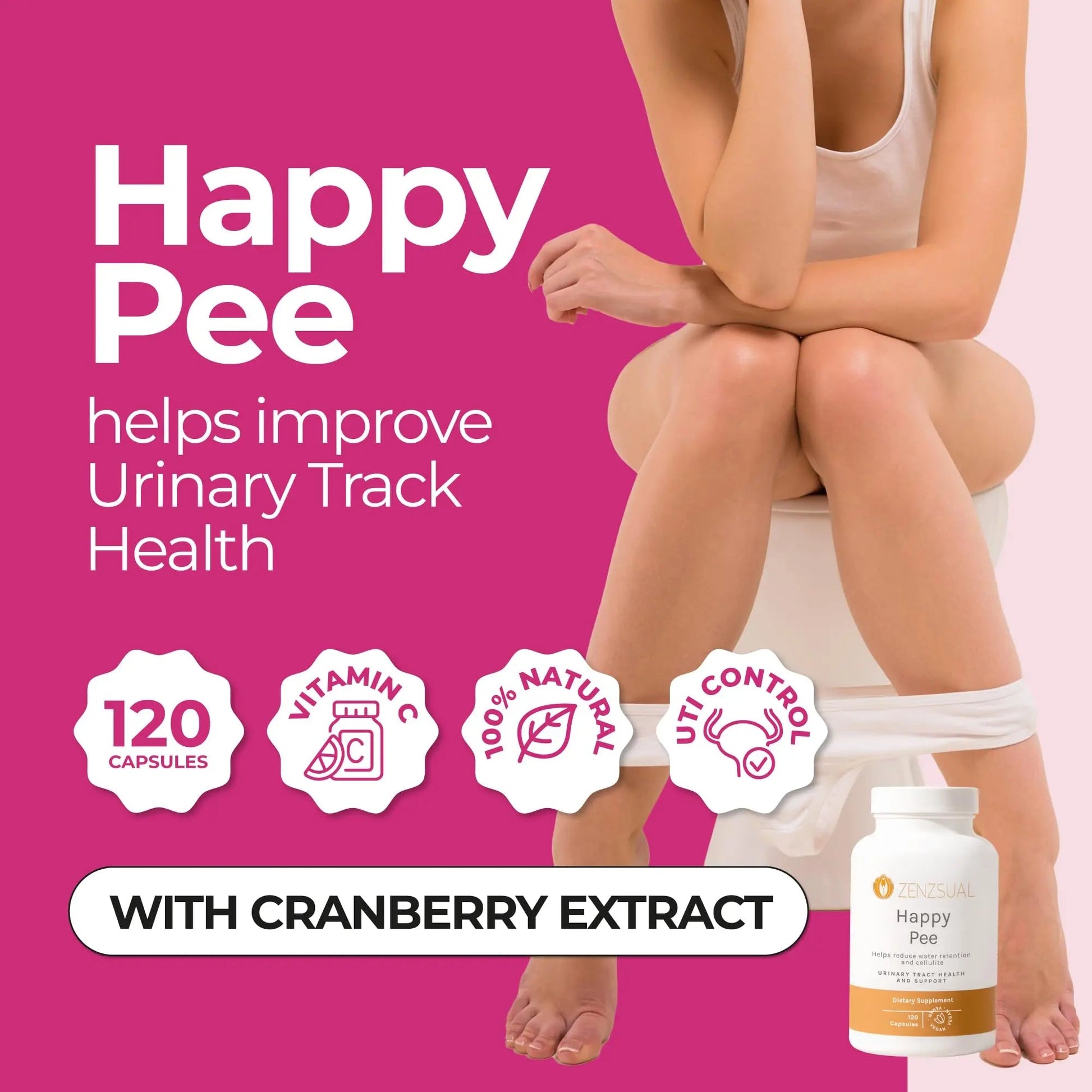 ZENZSUAL Happy Pee, 120 Capsules – Urinary Tract Support & Bladder Health Supplement with Cranberry, D-Mannose, Vitamin C and Oregano for Women and Men – Healthy Flow, Comfort & Fluid Balance ZENZSUAL buy australia supplements