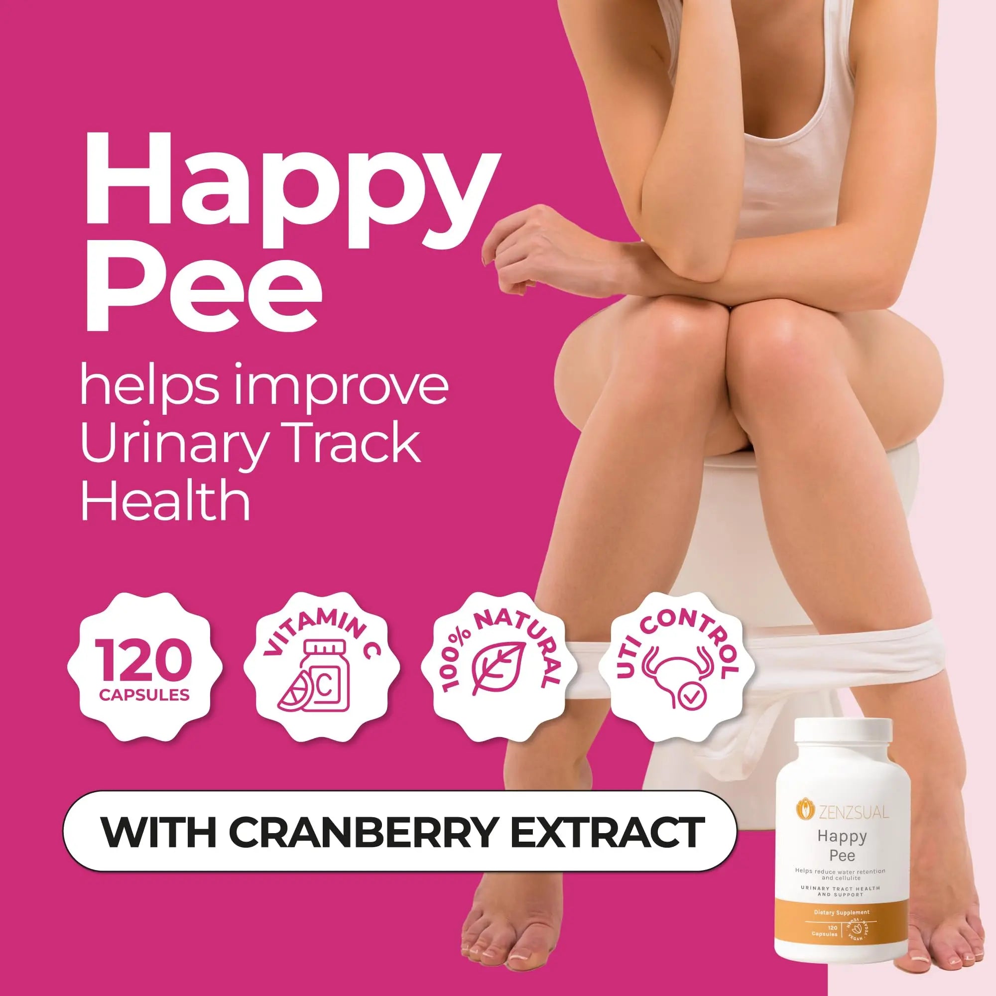 ZENZSUAL Happy Pee, 120 Capsules – Urinary Tract Support & Bladder Health Supplement with Cranberry, D-Mannose, Vitamin C and Oregano for Women and Men – Healthy Flow, Comfort & Fluid Balance ZENZSUAL buy australia supplements
