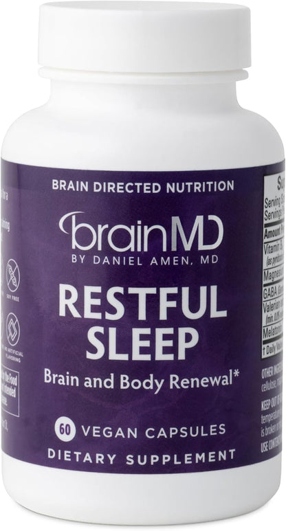 BRAINMD Dr Amen Restful Sleep - 60 Vegan Capsules, Pack of 2 - With Melatonin, Valerian Extract, GABA & Magnesium - Non-Habit Forming - 60 Total Servings
