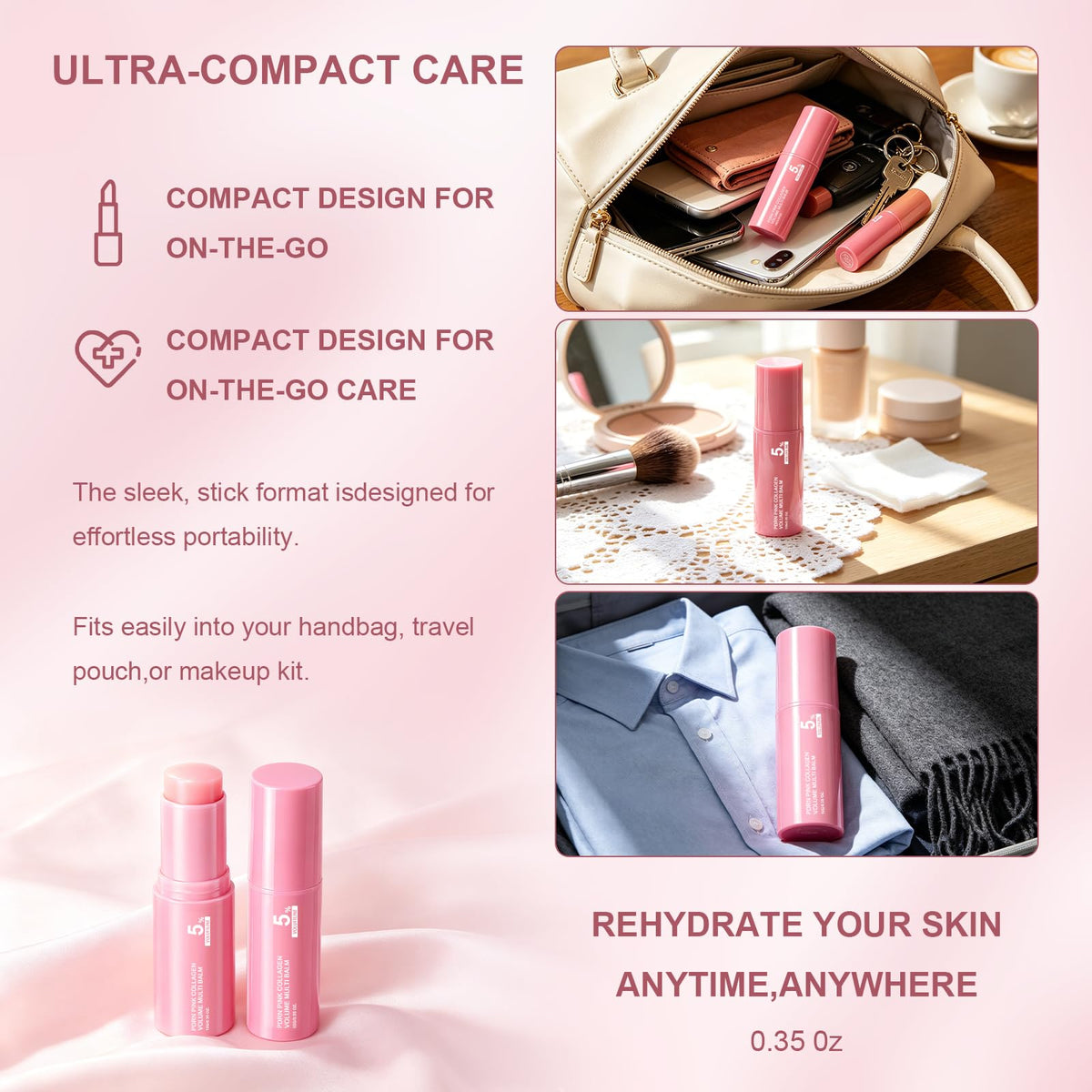 PDRN Pink Collagen Volume Multi Balm, Volufiline Stick 2PCS,Collagen Plump Vult