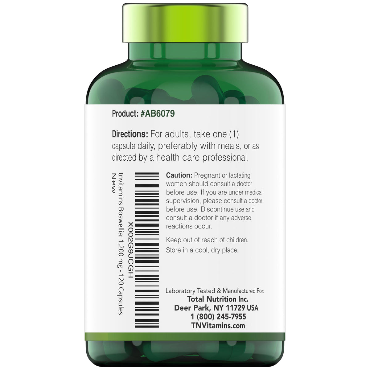 tnvitamins Boswellia Extract Capsules, 120 Count | 1,200 mg Per Capsule | 65% Boswellic Acids + 10:1 Concentrated Extract | Boswellia Serrata tnvitamins