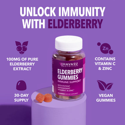 Sambucus Elderberry Gummies for Adults - Immune Support Supplement with Vitamin C and Zinc - Enhanced Formula for Daily Defense - 60 Count HAVASU NUTRITION