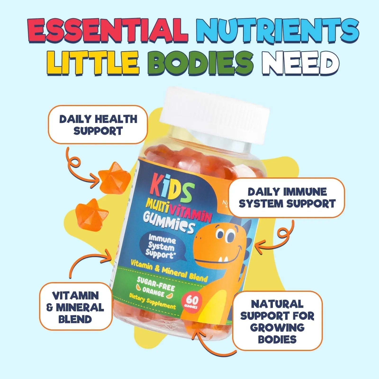 Kids Multivitamin Gummies - Improved Sugar-Free Formula - 100% Daily Folate, Kids Vitamins with Essential Vitamins A, C, D3, E, B6, B12 Nature's Nutrition buy australia supplements