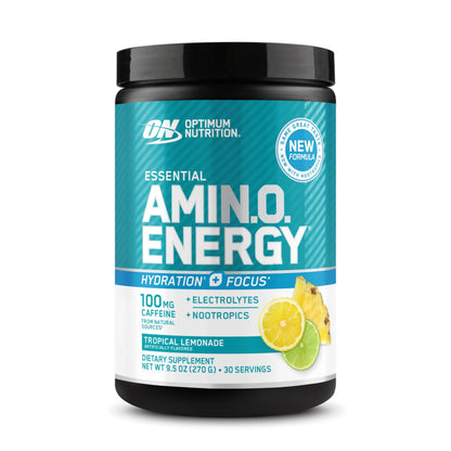 Optimum Nutrition Amino Energy Powder Plus Focus, with BCAA, Electrolytes, and Caffeine, Tropical Lemonade, 30 Servings (Packaging May Vary) Optimum Nutrition