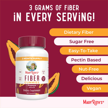 MARYRUTH'S Fiber Gummies for Kids | 2 Month Supply | Sugar Free | Kids Fiber Gummies Ages 4+ | Soluble Fiber Supplement | Gut Health & Digestion Support | 3g Fiber per Gummy | Vegan | 60 Count