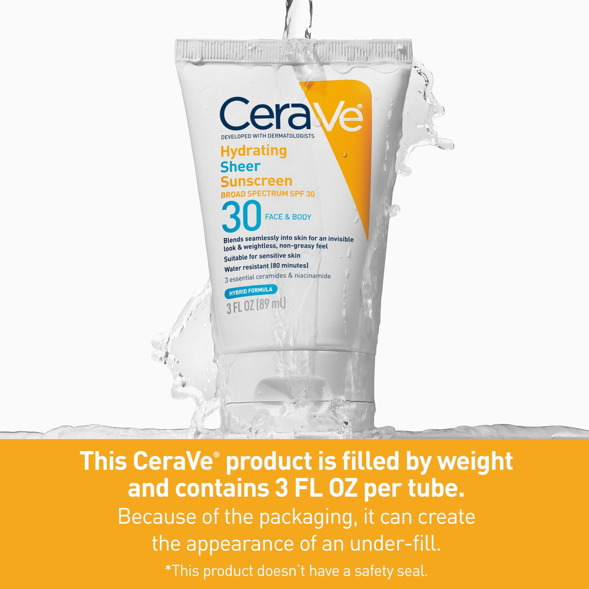 CeraVe Hydrating Sheer Sunscreen SPF 30 with Hyaluronic Acid, 3oz CeraVe