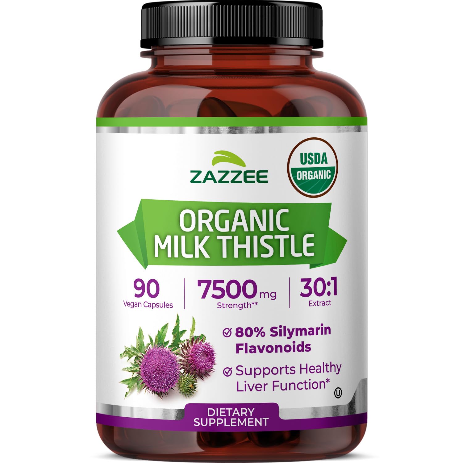Zazzee USDA Organic Milk Thistle 30:1 Extract, 80% Silymarin, 120 Capsules | Vegan, 4 Month Supply, Certified Kosher, High Potency Liver & Antioxidant Support, Silybum Marianum, Non-GMO, Made in the USA Gsupps Australia