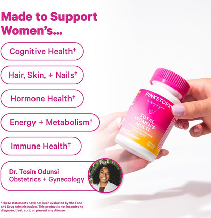Pink Stork Total Women's Multivitamin, 19 Essential Vitamins, 30 Capsules | Energy, Metabolism, Hormone Support, Immune & Mood Support with B6, B12, Biotin, Iron & Zinc