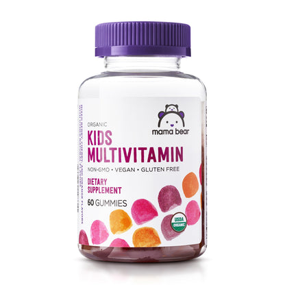 Amazon Brand - Mama Bear Organic Kids Multivitamin Gummies, Berry, Cherry & Orange, 60 Count, 1 Month Supply (Packaging May Vary) Mama Bear