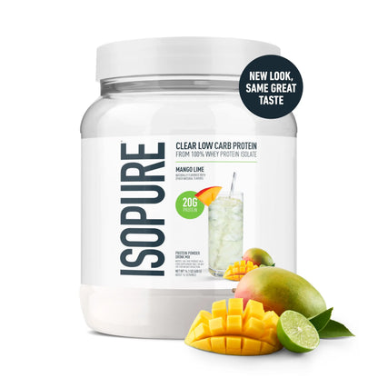 Isopure Clear Whey Isolate Protein Powder, Lactose Free, Gluten Free, Naturally Flavored, Mango Lime, 20g Protein Per Serving, 14.1 Oz, 16 Servings (Packaging May Vary) Isopure