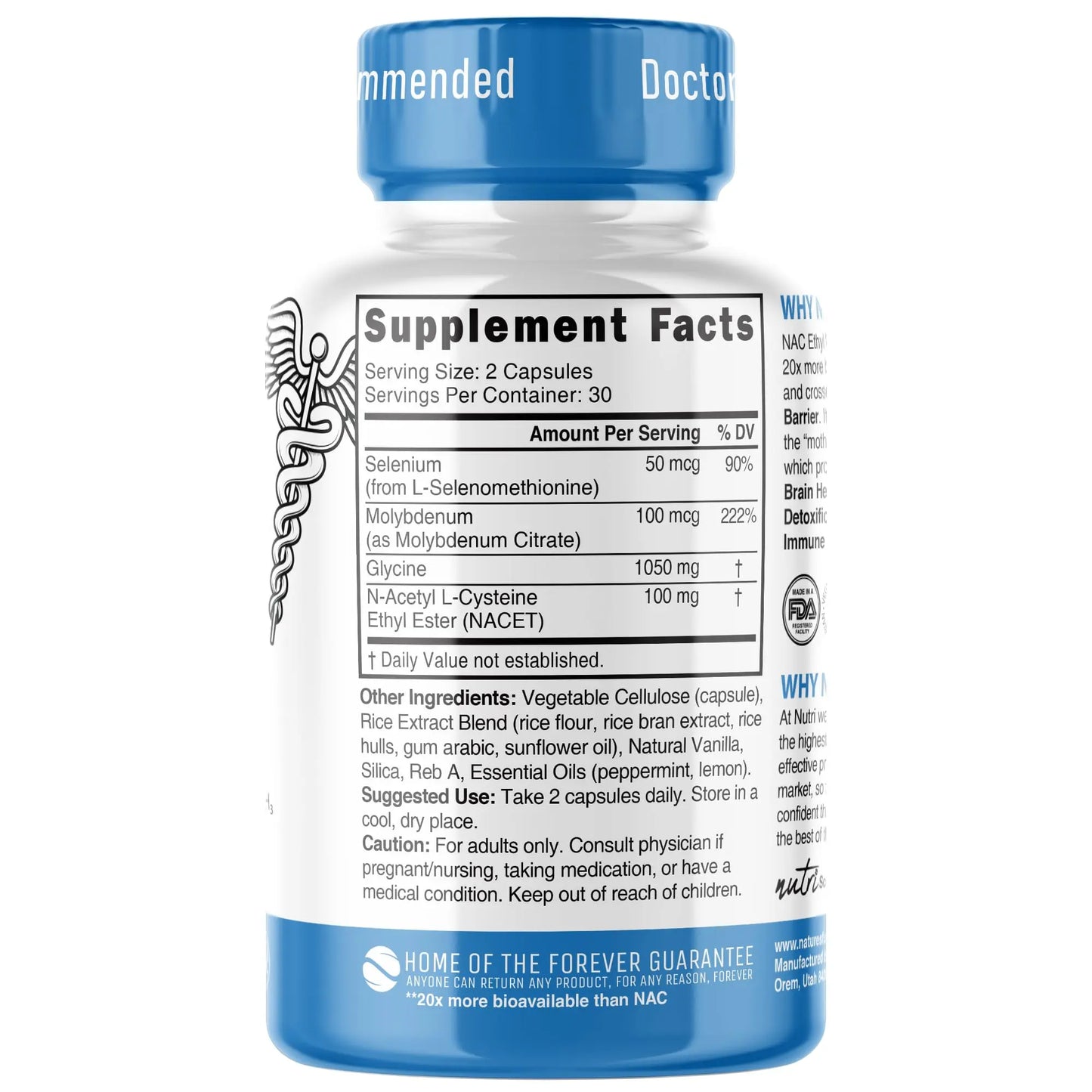 Neuro NAC Supplement N-Acetyl Cysteine Ethyl Ester - 20x More Bioavailable Than NAC 600 mg - Boost Glutathione 10x More Than Liposomal Glutathione Nature's Fusions