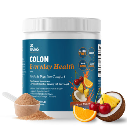 Dr. Tobias Colon Everyday Health - Gut Health for Women & Men - Psyllium Fiber Powder Drink with 4g Psyllium Husk Powder per Serving, Vegan, Gluten Free, Non-GMO, Strawberry Flavor, 60 Servings