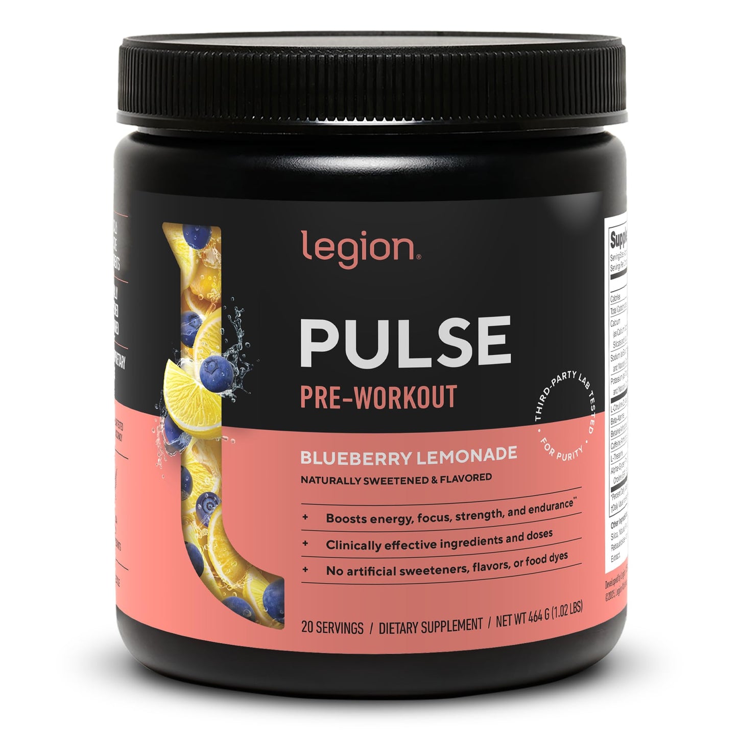 LEGION Pulse Pre Workout Supplement - All Natural Nitric Oxide Preworkout Drink to Boost Energy, Creatine Free, Naturally Sweetened, Beta Alanine, Citrulline, Alpha GPC (Fruit Punch)