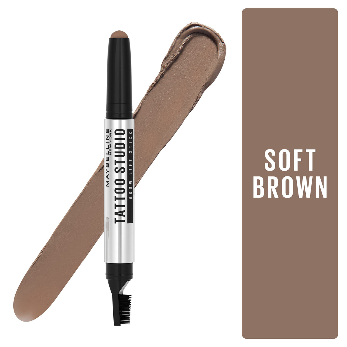 Maybelline TattooStudio Brow Lift Stick Makeup with Tinted Wax Conditioning Complex, Soft Brown, 1 Count MAYBELLINE