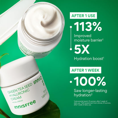 innisfree Green Tea Seed Hyaluronic Acid Cream, Korean Face Moisturizer with Ceramide & Skin Barrier Complex, Fragrance-Free & Non-Comedogenic innisfree