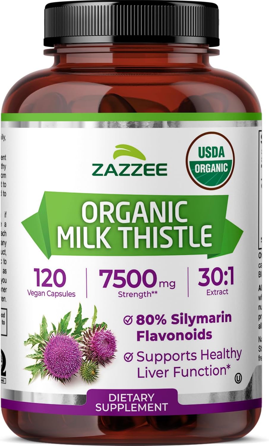 Zazzee USDA Organic Milk Thistle 30:1 Extract, 80% Silymarin, 120 Capsules | Vegan, 4 Month Supply, Certified Kosher, High Potency Liver & Antioxidant Support, Silybum Marianum, Non-GMO, Made in the USA Gsupps Australia