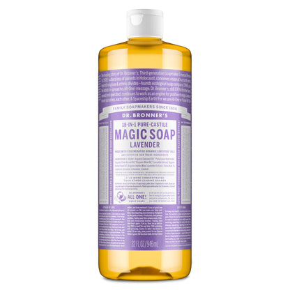 Dr. Bronner's Pure-Castile Liquid Soap, Made with Organic Oils, 18-in-1 Uses: Face, Body, Hair, Laundry, Pets and Dishes, Concentrated, Vegan, Non-GMO, Lavender, 32 Oz Dr. Bronner's