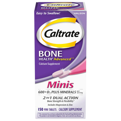 Caltrate Minis 600 Plus D3 Plus Minerals Calcium and Vitamin D Supplement Tablets, Bone Health and Mineral Supplement for Adults - 150 Count Caltrate