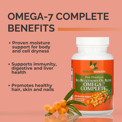 SeabuckWonders Organic Sea Buckthorn Oil Omega-7 Complete,120 Softgels, 60 Day Supply, with Omega 3, 6 & 9, Supports Hair SEABUCKWONDERS