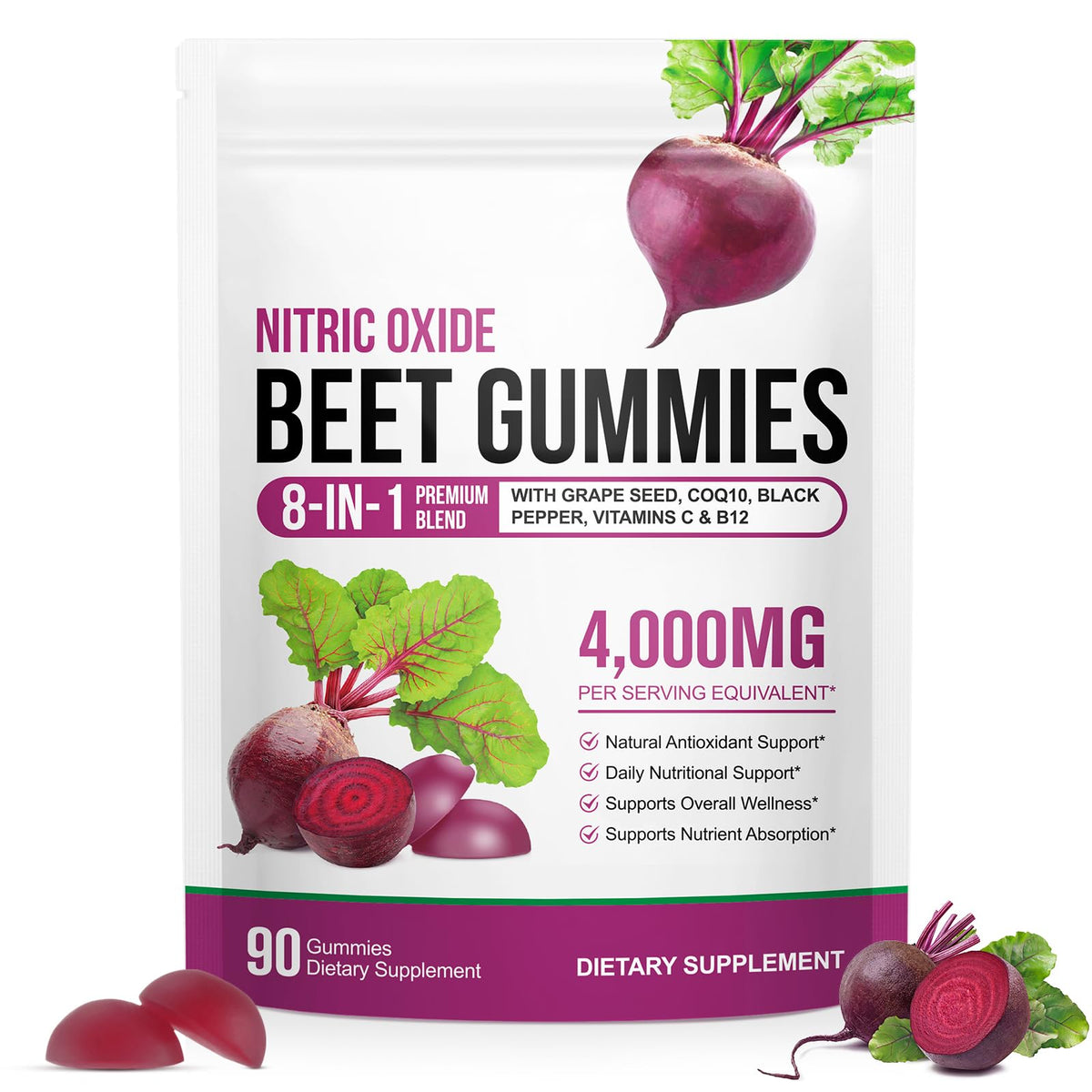 Beet Root Gummies Enriched with 200mg CoQ10 & Beet Root Extract for Blood Pressure, Heart Health Support, Energy Level Suport, Promoting Nitric Oxide chenyayun