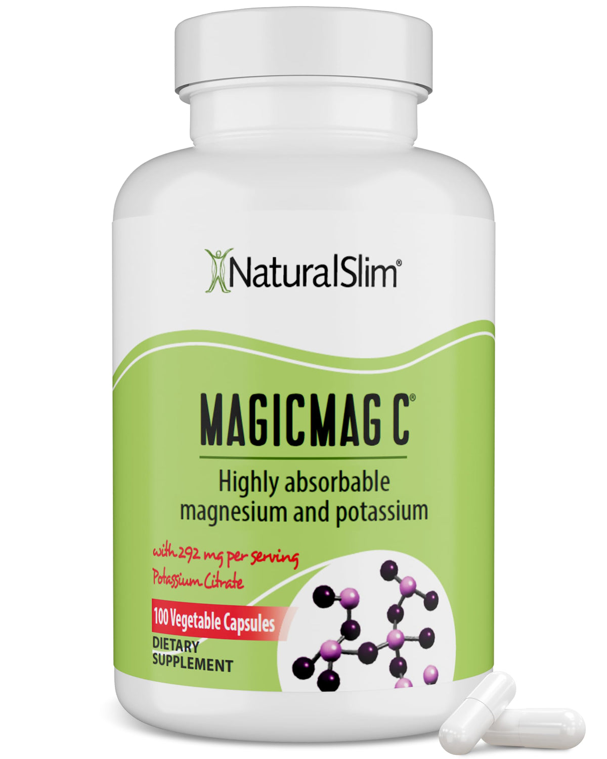 MagicMag C by NaturalSlim, Magnesium Citrate Capsules for Muscle Relaxation, Sleep Quality, Nerve Function & Electrolyte Support, Daily Magnesium Supplement NaturalSlim