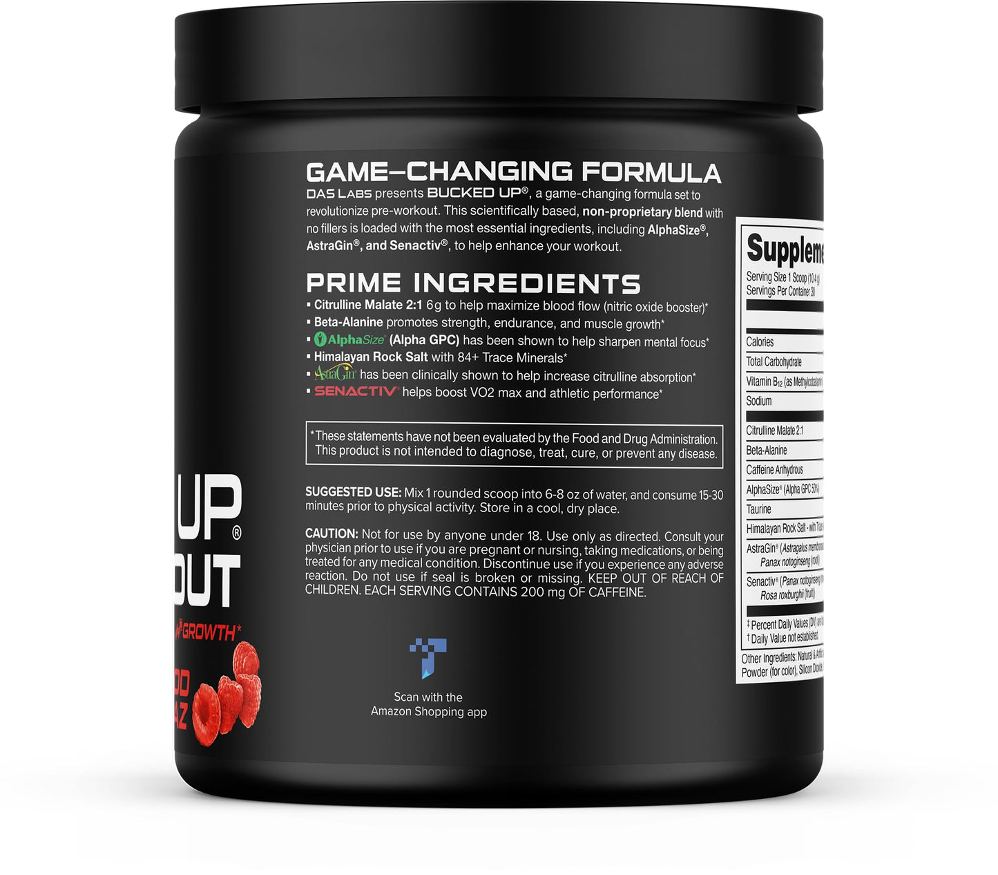 Bucked Up Pre Workout - Best Tasting - 6 Grams Citrulline, 2 Grams Beta Alanine Non Proprietary Blend, Powder (Strawberry Kiwi)