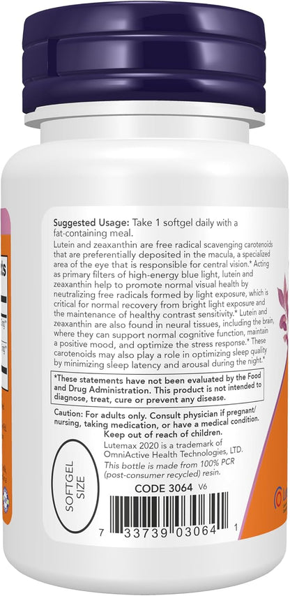 NOW Foods Supplements, Lutein & Zeaxanthin with 25 mg Lutein and 5 mg Zeaxanthin, 60 Softgels Gsupps Australia