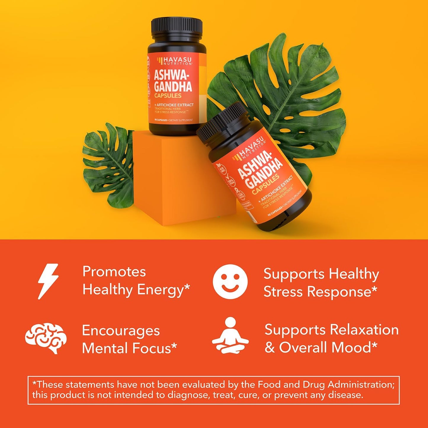 Ashwagandha 1000mg Per Serving with Artichoke Extract, 45 Servings | Ashwagandha Capsules for Stress, Mood and Energy Support, Adaptogenic Herbal Support for Adults, Vegan, Non-GMO, 90 Count Gsupps Australia