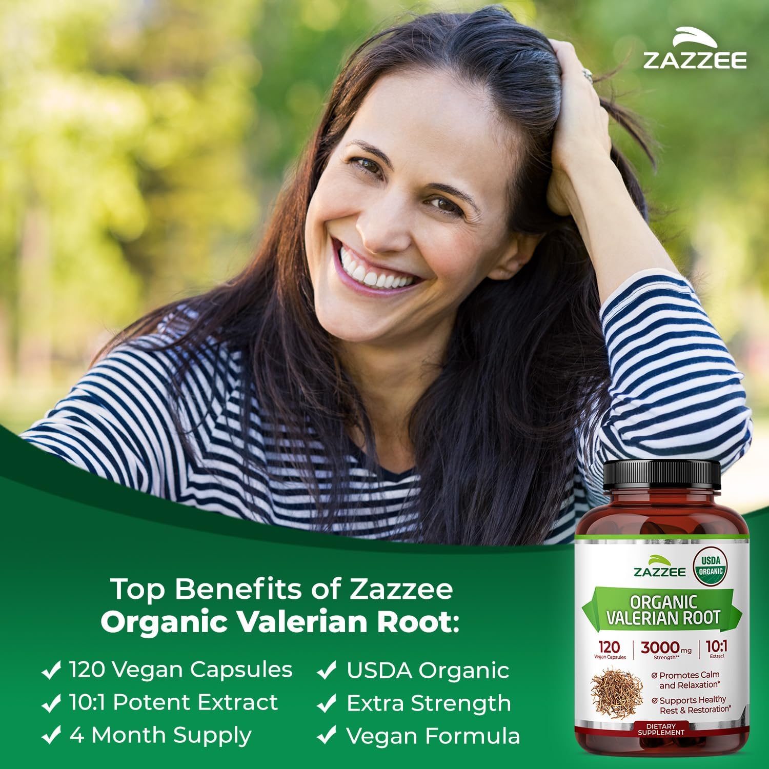 Zazzee USDA Organic Valerian Root 10:1 Extract, 120 Vegan Capsules | 4 Month Supply, Relaxation, Calm & Mood Support, Valeriana Officinalis, All-Natural, Non-GMO, Made in the USA Gsupps Australia