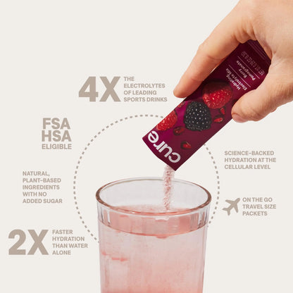 Cure Hydration | Plant-Based Electrolyte Drink Mix | No Added Sugar | FSA-HSA | Dehydration Relief Powder Made with Coconut Water | Non-GMO | Vegan Cure Hydration