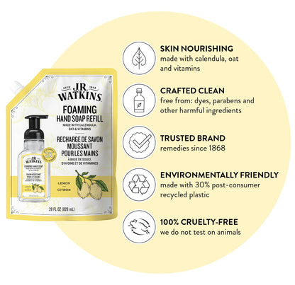 J.R. Watkins Moisturizing Foam Hand Soap Refill 2 Pack, Lemon, 28 fl oz J.R. Watkins