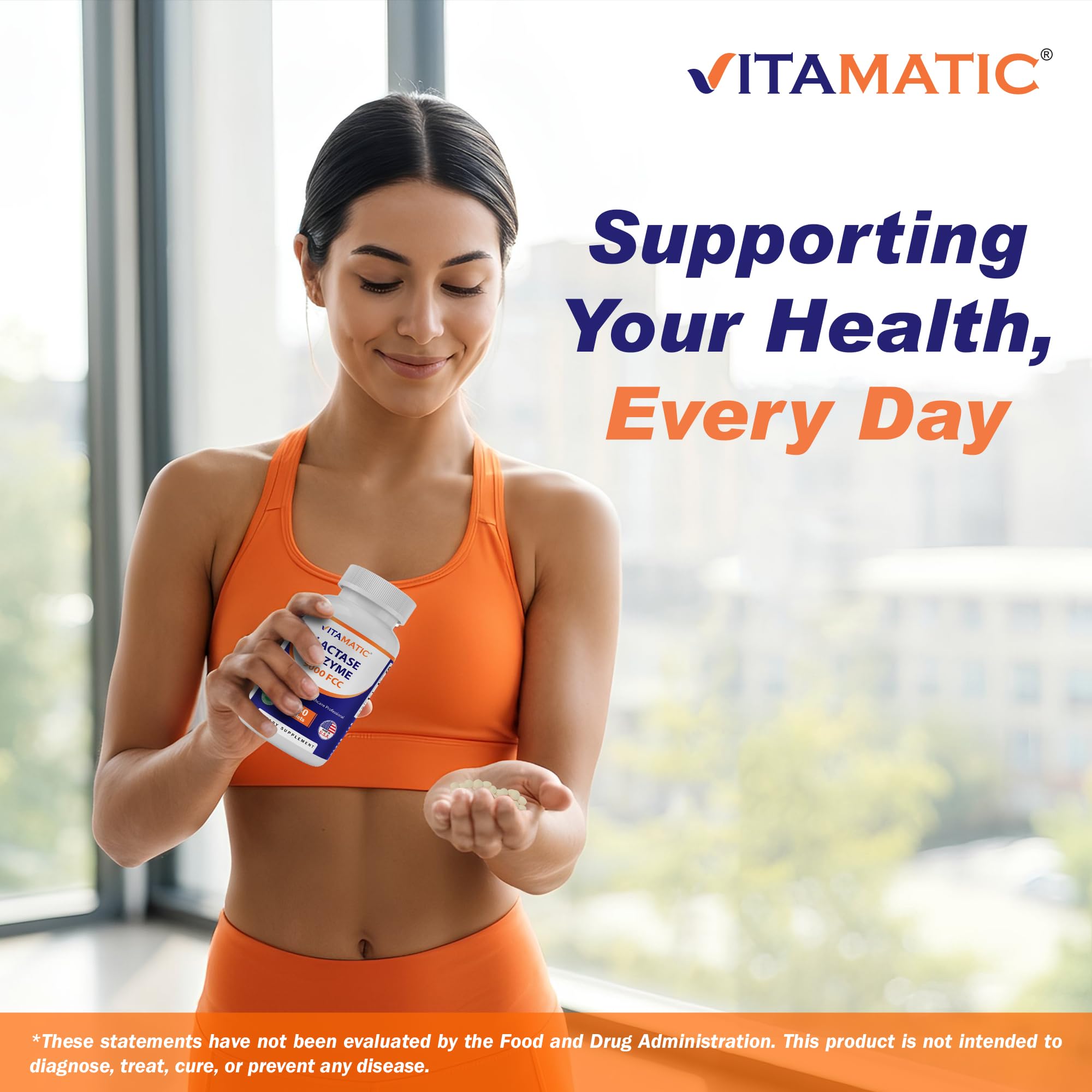 Vitamatic Lactase Enzyme 9000 FCC 240 Tablets - Lactose Intolerance Relief Caplets