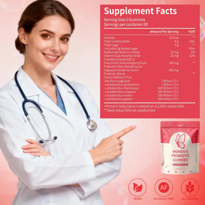 Taeci Vaginal Probiotic Gummies for Women – 5 Billion CFU with Prebiotic & Cranberry Extract – Supports pH Balance, Healthy Odor & Gut Health Taeci