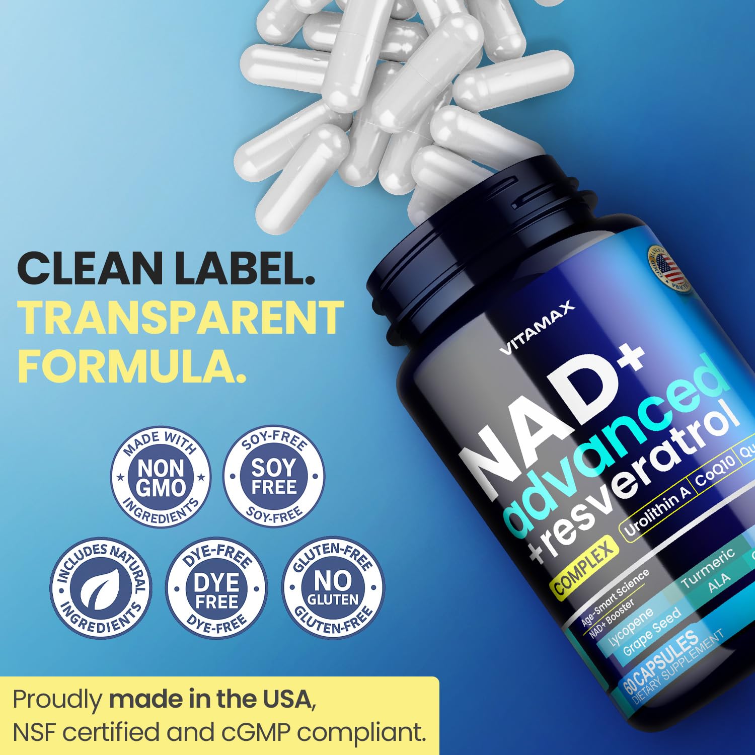 Liposomal NAD+ Supplement Extra Strength | Urolithin A, Resveratrol, CoQ10 - Women & Men - ALA, Green Tea, Quercetin, Lycopene | High Purity, Energy & Regeneration - Made in USA – 60ct Vitamax buy australia supplements