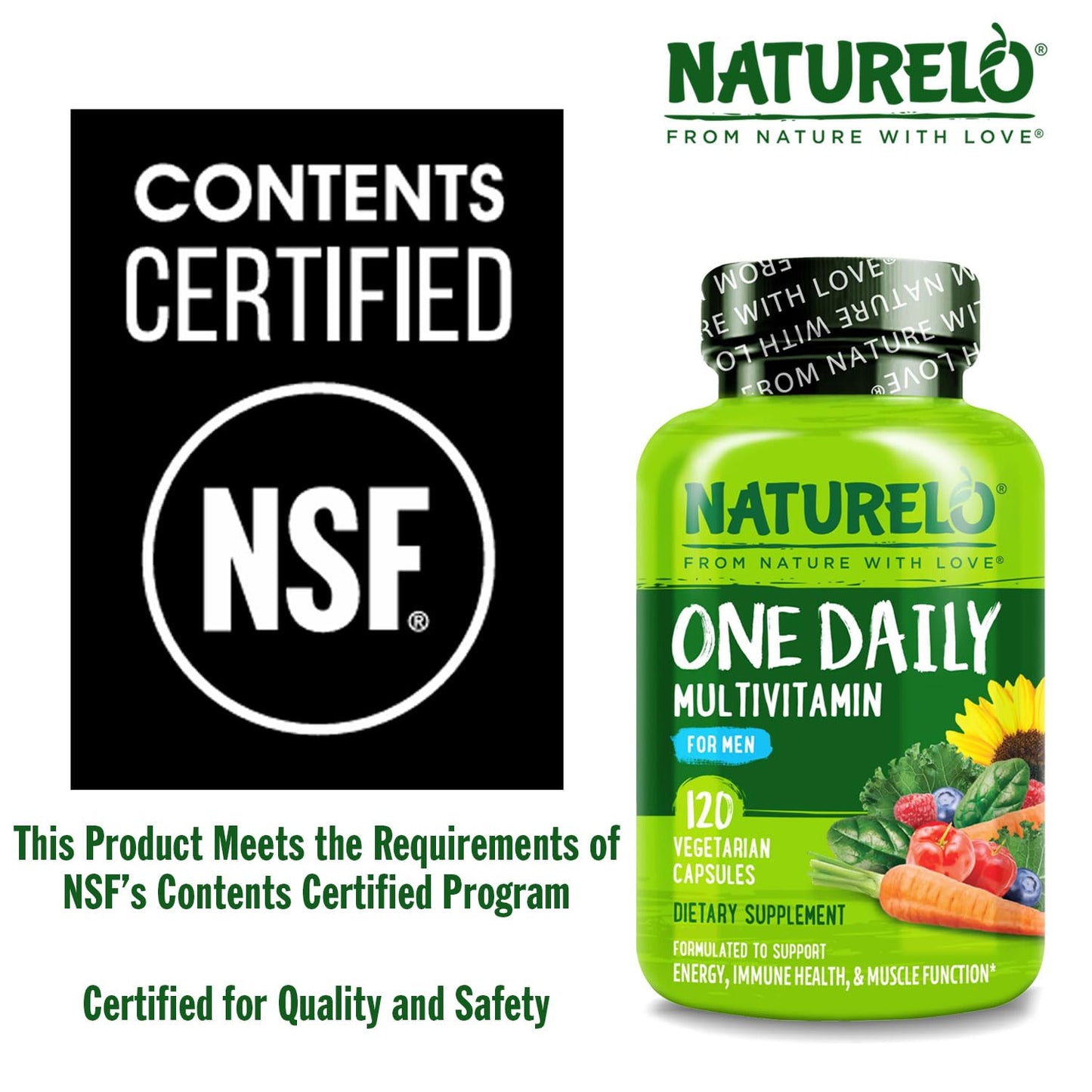 NATURELO Mens Multivitamins - One Daily Multivitamin for Men with Vitamins, Minerals & Organic Whole Foods, Boost Energy & Health NATURELO