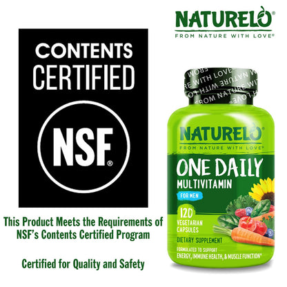 NATURELO Mens Multivitamins - One Daily Multivitamin for Men with Vitamins, Minerals & Organic Whole Foods, Boost Energy & Health NATURELO