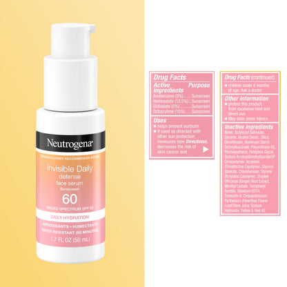 Neutrogena Invisible Defense Face Serum, SPF 60, Fragrance Free 1.7 fl. oz Neutrogena