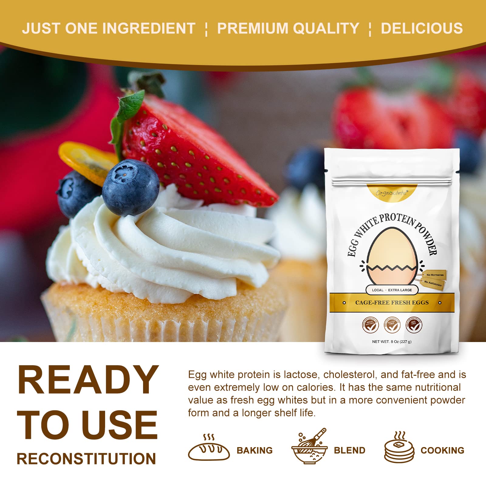 Orgnisulmte Egg White Protein Powder 8 Oz, Pasteurized Dried Egg Whites Protein, Gluten-Free, Non-GMO, Unflavored, Free Range High Whip for Baking, Desserts 227g orgnisulmte buy australia supplements
