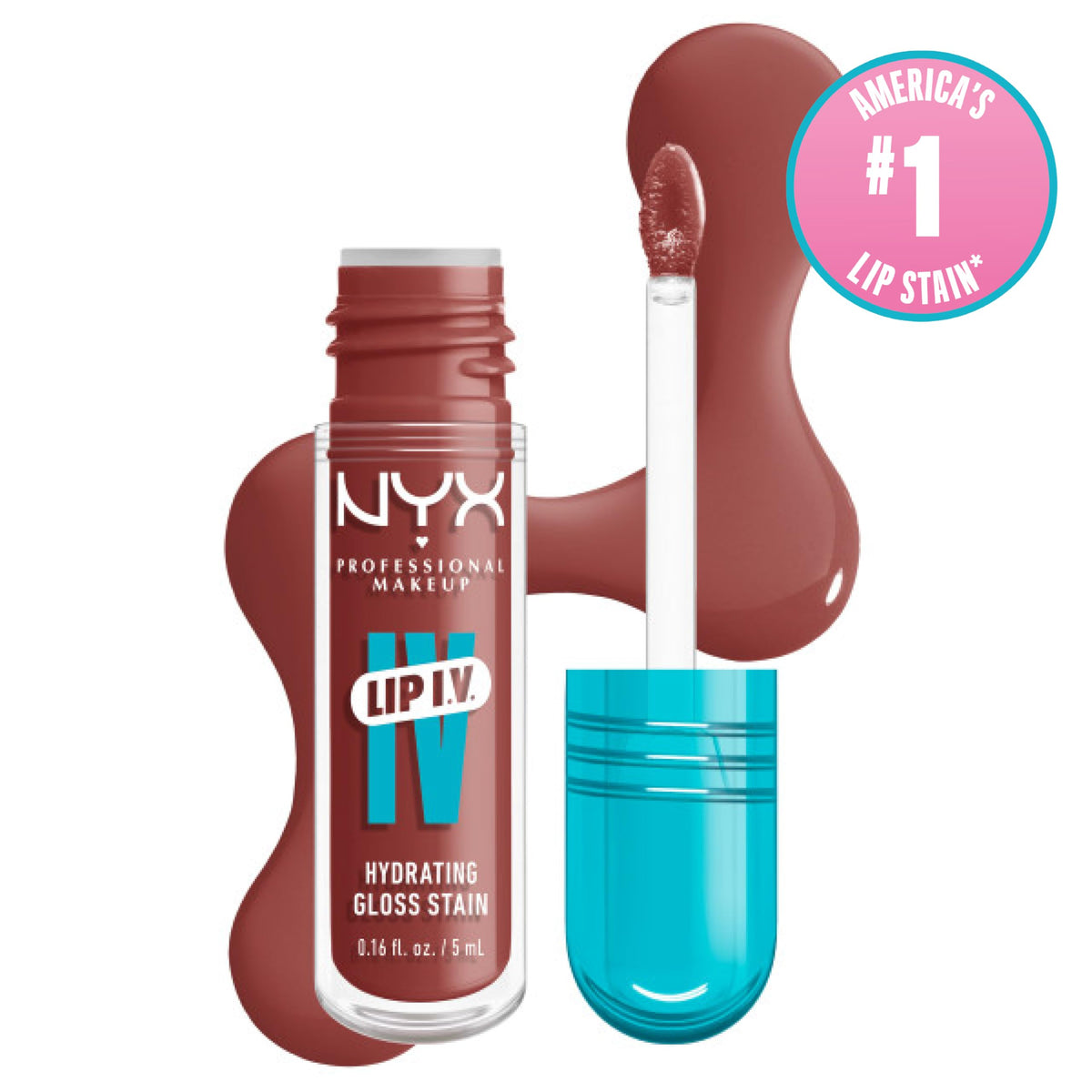 NYX PROFESSIONAL MAKEUP Lip IV Hydrating Glossy Lip Stain, Long-Lasting, Tinted, Vegan Formula with 12 HR Hydration - Hydra Honey (Brown) NYX PROFESSIONAL MAKEUP