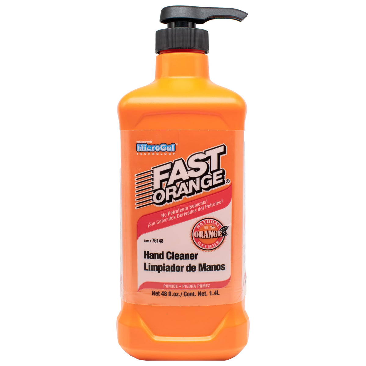 Fast Orange 25148 Pumice Lotion, Heavy Duty Hand Cleaner, Natural Citrus Scent, Waterless Cleaner For Mechanics, Strong Grease Fighter, 48 Oz. Fast Orange