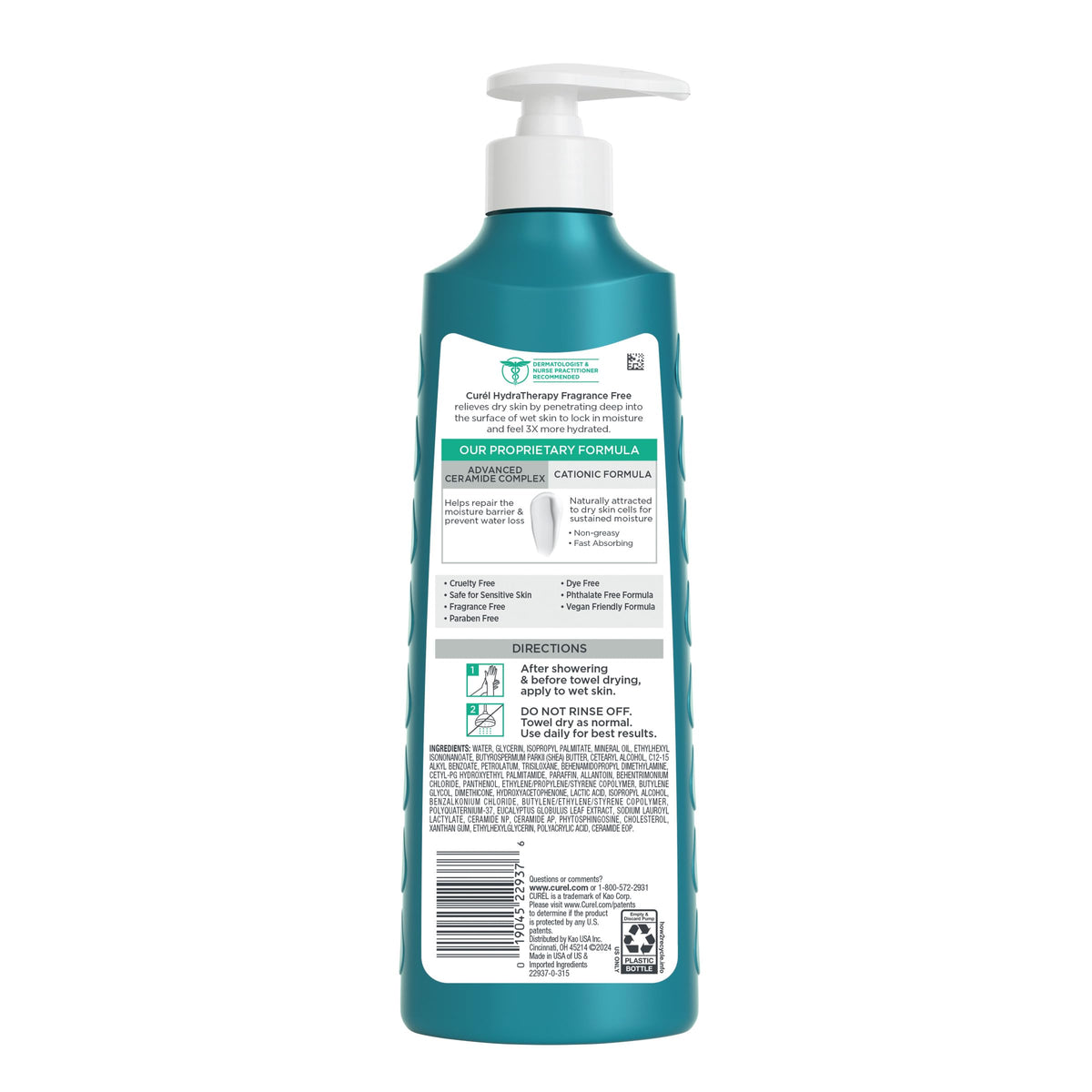 Curel Hydra Therapy In Shower Lotion, Itch Defense Body Moisturizer with Advanced Ceramide Complex, Vitamin E, & Oatmeal Extract, 12 Oz Curel