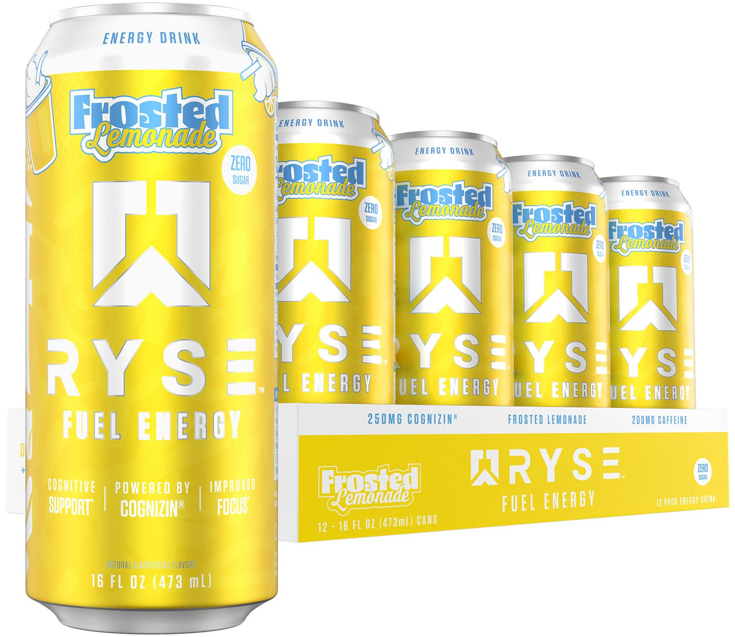 RYSE Fuel Energy Drink - Variety Pack - Sugar Free, Gluten Free & Vegan - 200mg Natural Caffeine, Taurine & Choline for Focus & Energy - No Artificial Colors - 16 fl oz Cans (12-Pack)